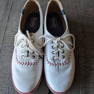 Keds Baseball Stitch Shoes Womens Size 8 White Red Leather Sneakers WH54430